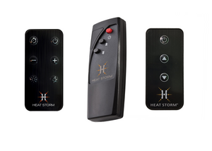 Three Heatstorm remote controls for different heater models.