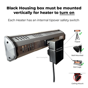 Heat Storm tradesman heater box must be mounted vertically for heater to turn on. Each heater has an internal tip over safety switch