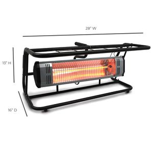1500 Watt infrared space heater for tradesmen, outdoor, or patio. Dimensions: 28"Lx 16"W x 13"H
